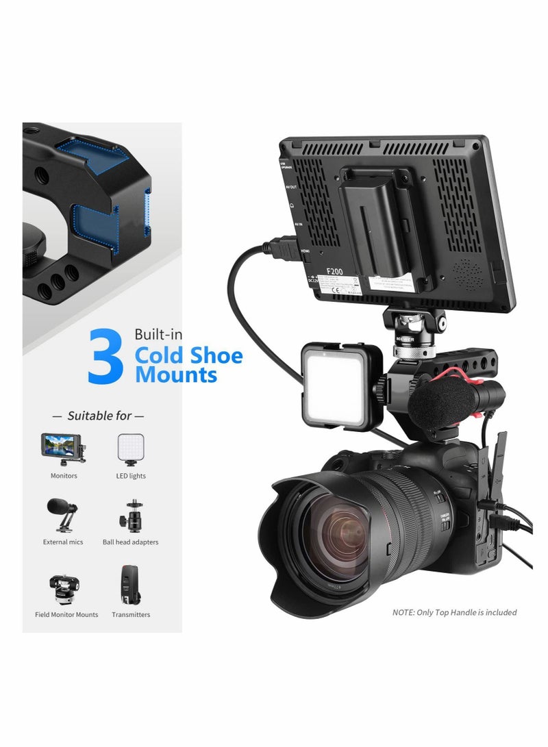 Universal Camera Hot Shoe Top Handle Grip,  Universal Video Stabilizing Rig with 3 Cold Shoe Mounts for DSLR cameras, Fits Microphone, LED Light, Monitor for Low-Angle Shots, Metal - ST28