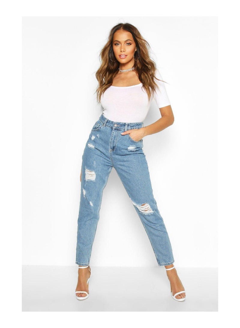 High Waisted Distressed Mom Jeans
