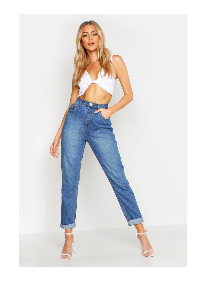 High Rise Mid Wash Mom Jeans
