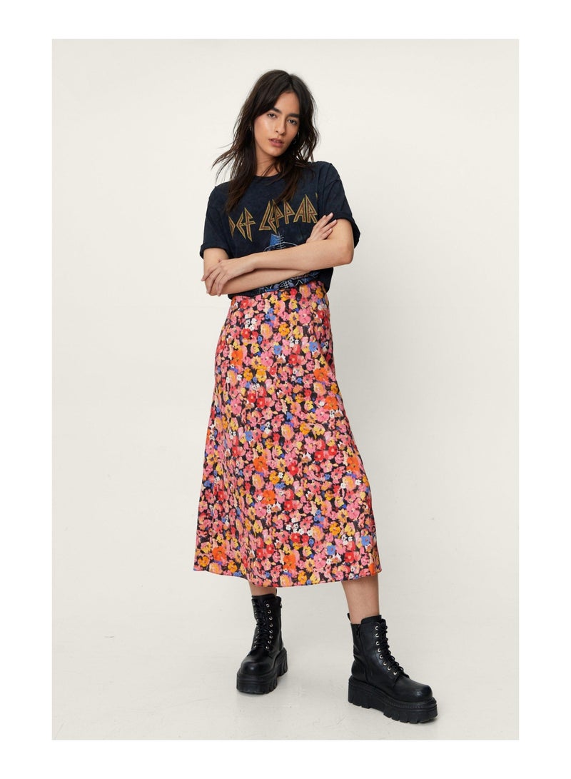 Ditsy Floral Printed Bias Cut Midi Skirt