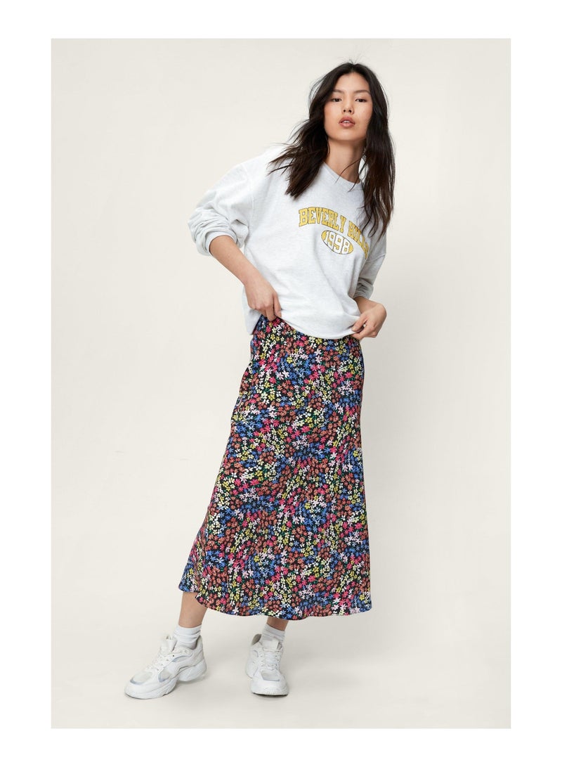 Floral Printed Bias Cut Midi Skirt