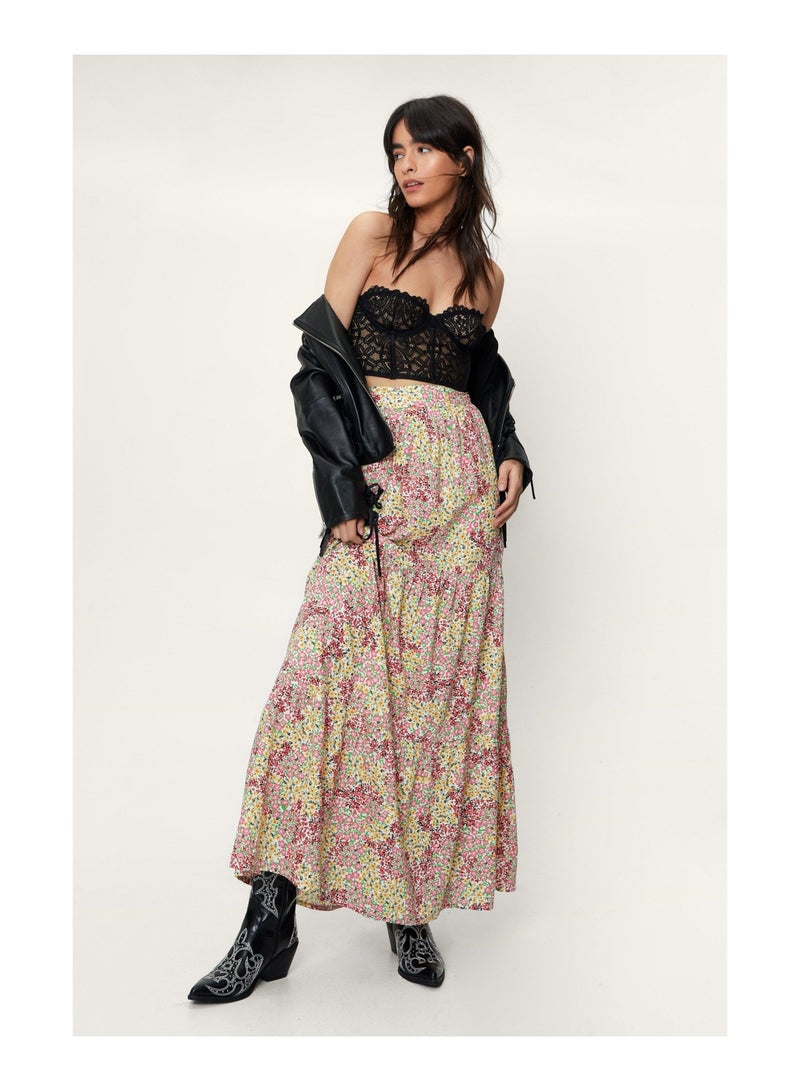 Floral Printed Tiered Maxi Skirt
