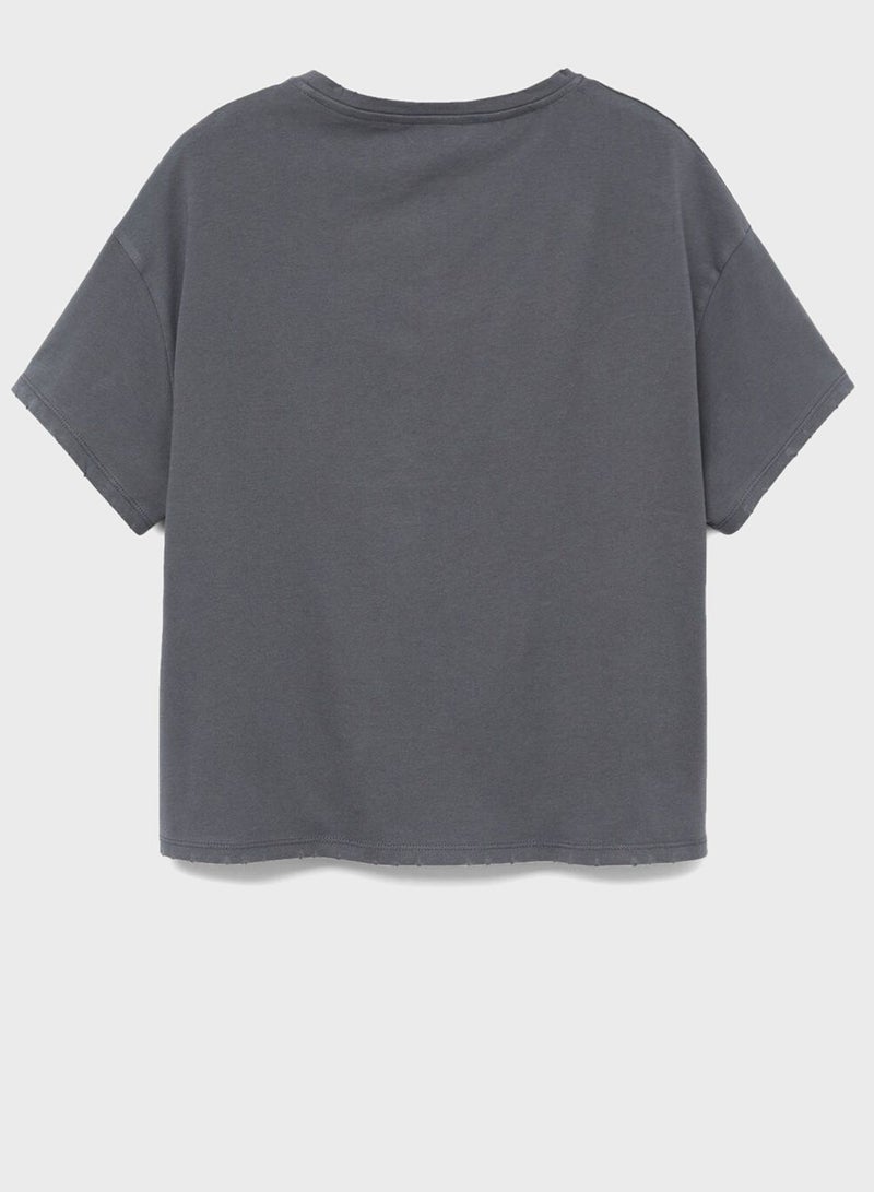 Graphic Printed Round Neck T-Shirt Dark Grey