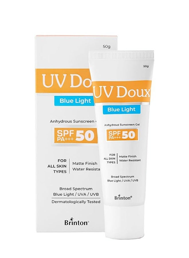 UV Doux Blue Light Sunscreen Protection Gel SPF 50 PA+++ -  50g, For Men And Women, Protect Against UVA/ UVB & Blue Light, Promotes Oil Free And Hydrating Skin, For All Skin Types