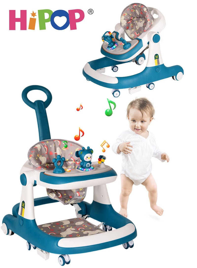 Baby Walker 3 in 1,with Parent Push Handle and Adjustable Height Cushion,Attractive Toys and Entertaining Music,Anti-Rollover Baby Stroller
