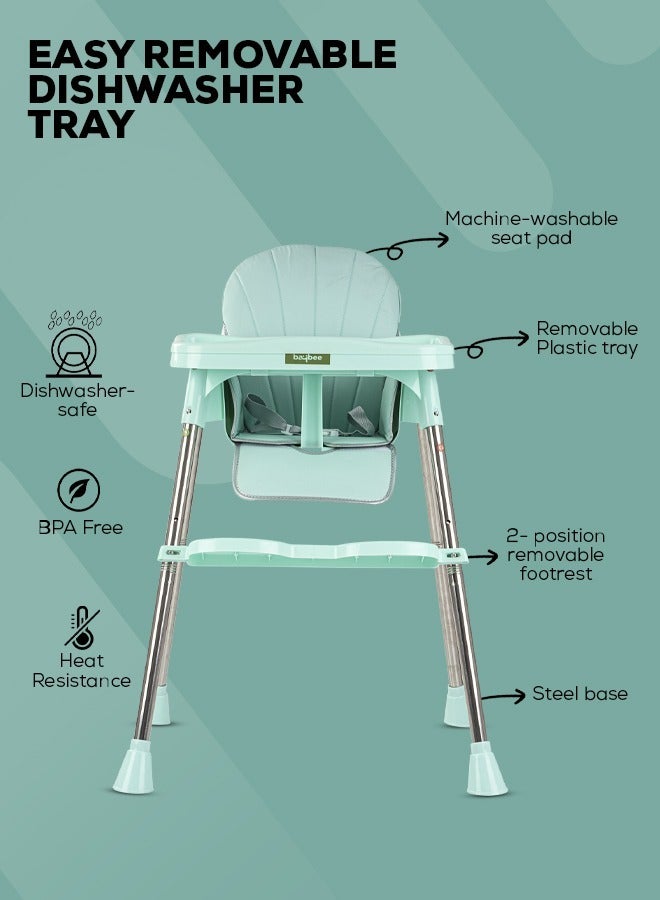 3 In 1 Invictus Baby High Chair For Kids With 2 Adjustable Height & Footrest, Baby Toddler Feeding Chair Booster Seat With Tray, Safety Belt Kids High Chair For Baby 6 Months To 4 Years Boy Girl Green