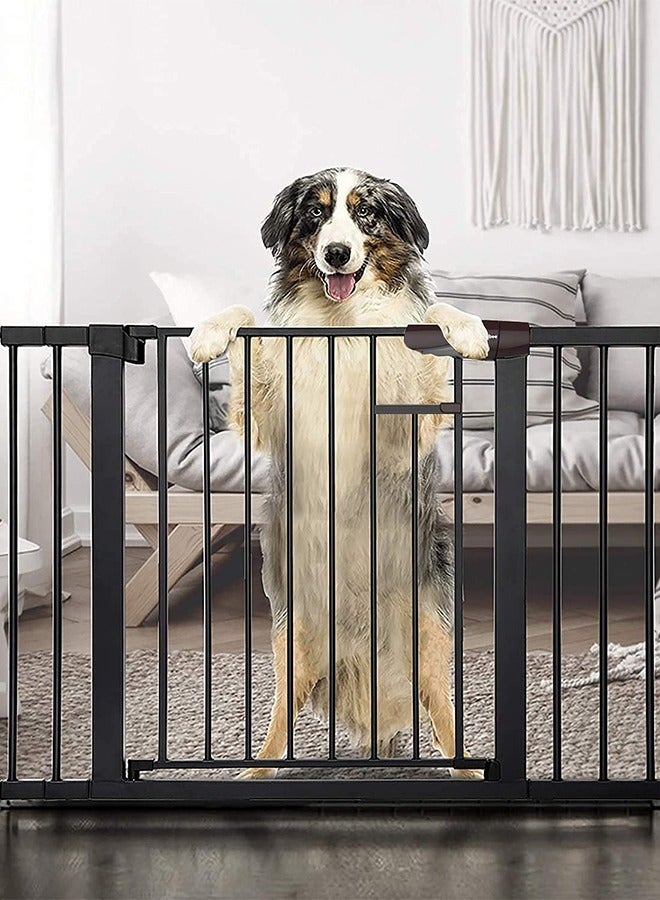 Baybee 75-85+10cm Auto Close Baby Safety Gate For Kids, Extra Tall Baby Fence Barrier Dog Gate With Easy Walk-thru Stairs, Door Kids Safety Gate For Baby Black