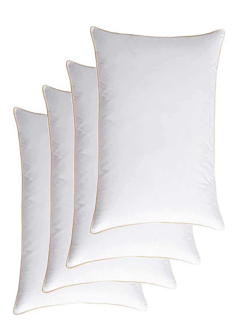 4 Piece Pack Hotel Collection Cotton Bed Pillow With Single Piping Golden Piping Pillow  50X70cm Made in Uae