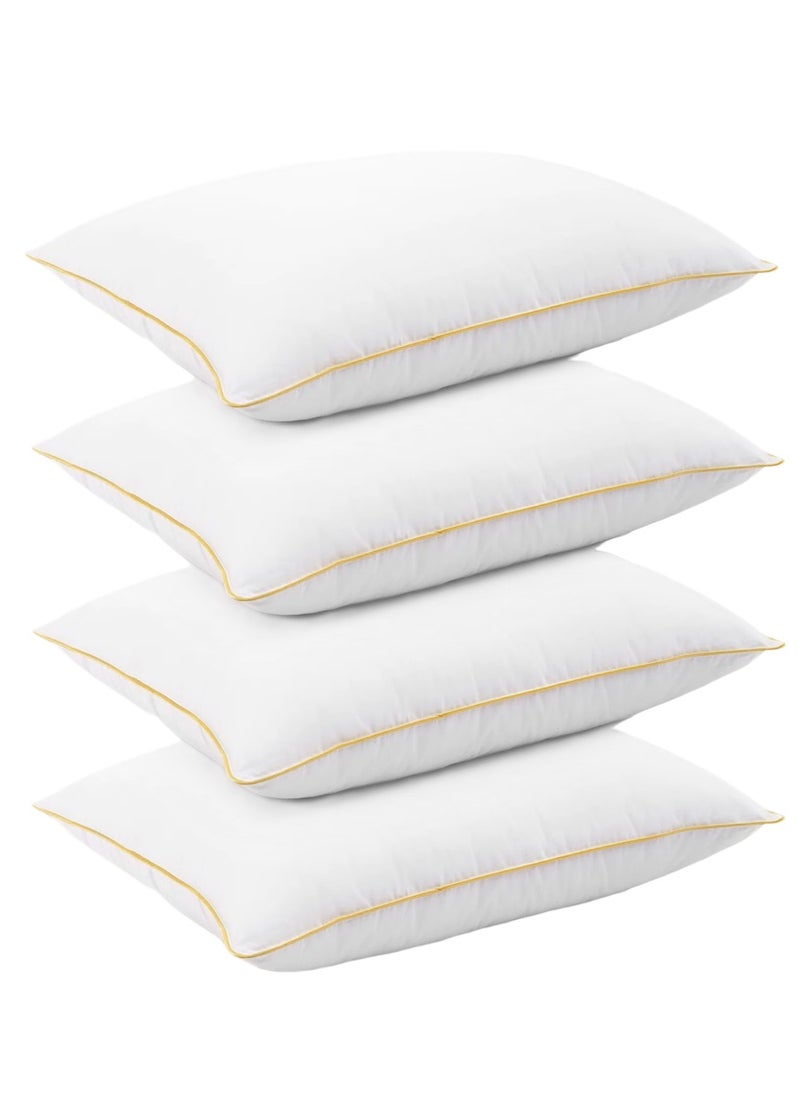 4 Piece Pack Soft Golden Single Piping Cotton Bed Pillow 50x70cm Made in Uae