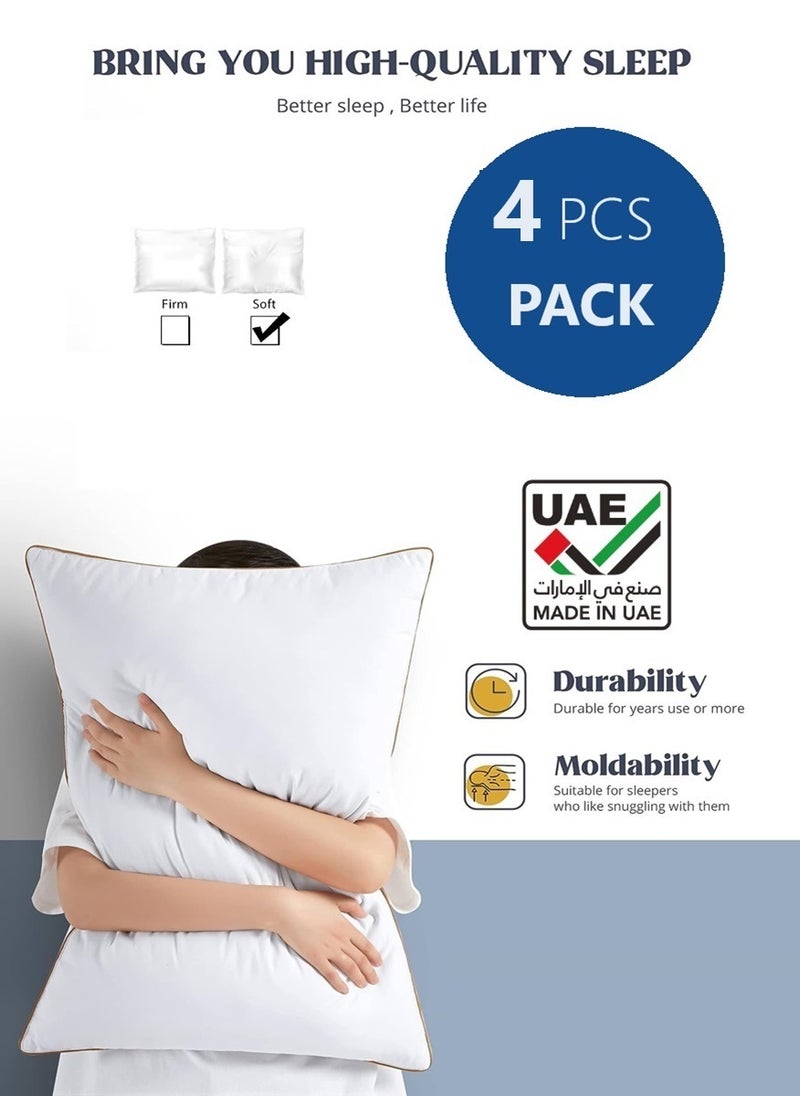 4 Piece Pack Classic Gold Pipinng Pillow Single Piping Pillow White 50x70cm Made in Uae