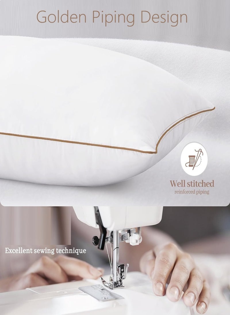 4 Piece Pack Golden Single Piping Pillow Soft Cotton White 50x70cm Made in Uae