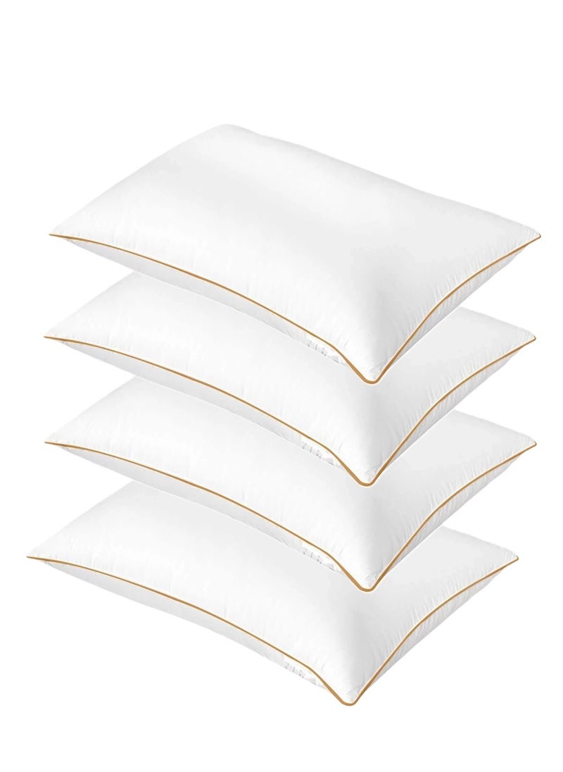 4 Piece Pack Golden Single Piping Pillow Soft Cotton White 50x70cm Made in Uae