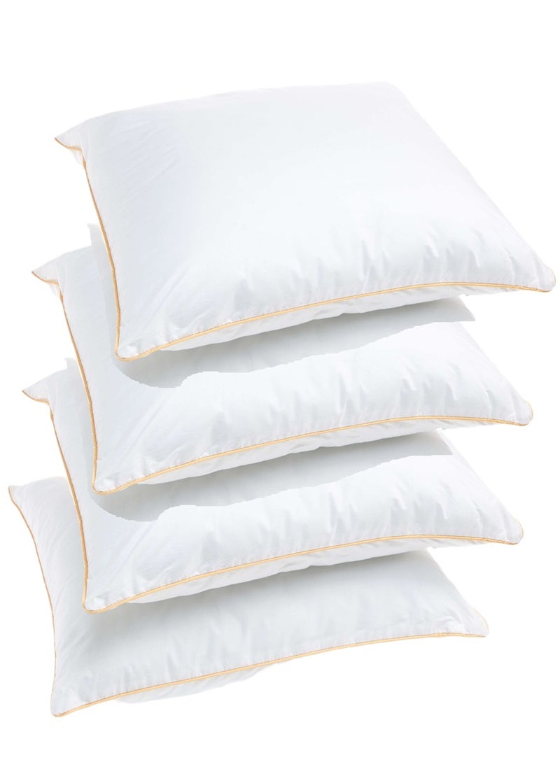 4 Piece Pack Cotton Bed Pillow Single Piping - Golden Piping Pillow 50x70cm Made in Uae