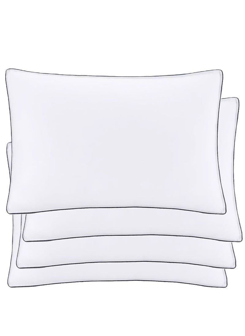 4 Piece Pack Cotton Single Piping Black Line Pillow White 50x70cm Made in Uae