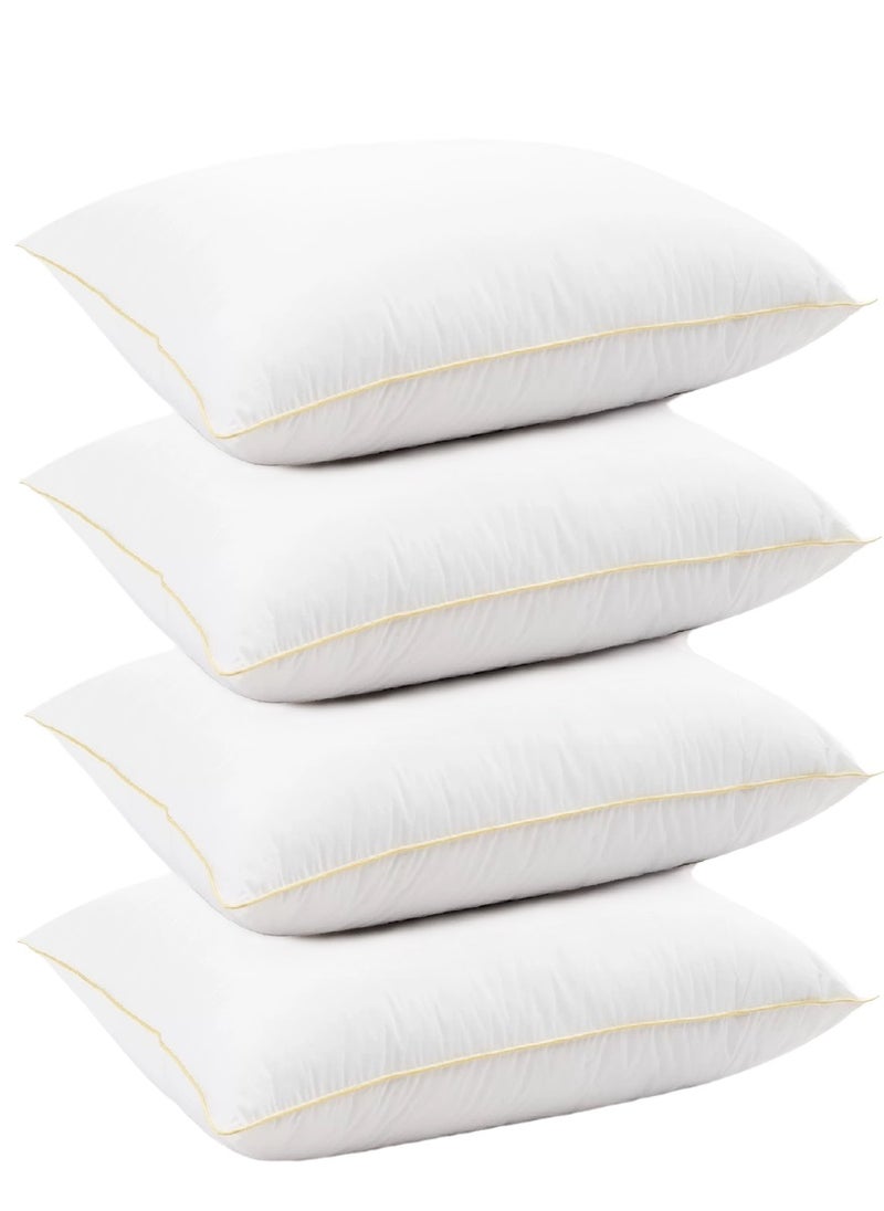4 Piece Pack Gold Single Piping Bed Pillow Cotton White 50x70cm Made in Uae
