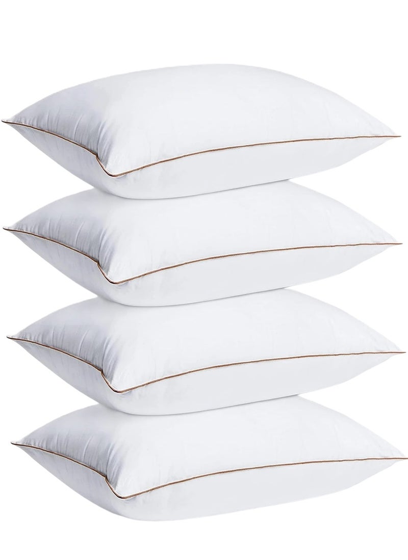 4 Piece Pack Golden Single Piping Pillow Cotton White 50x70cm Made in Uae