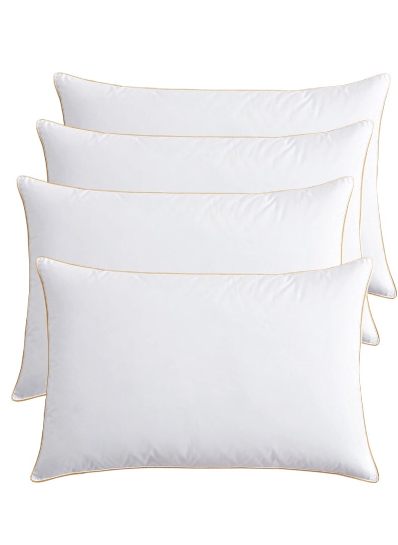 4 Piece Pack Single Piping Gold Line Cotton Bed Pillow White 50x70cm Made in Uae