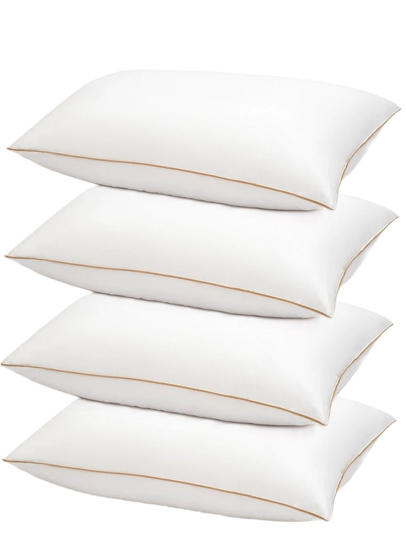 4 Piece Pack Cotton Soft Bed Pillow With Golden Line Single Piping Pillow 50x70cm Made in Uae