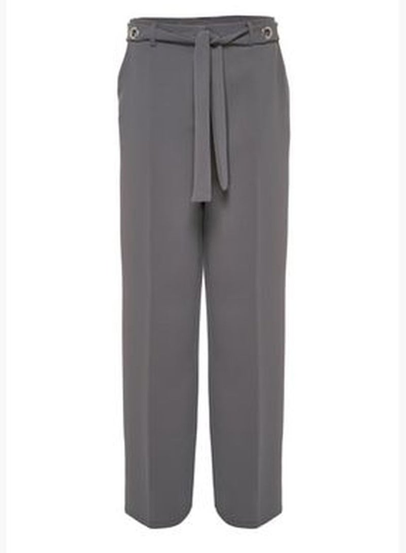 Anthracite Belted Straight Weave Trousers TWOAW24PL00040