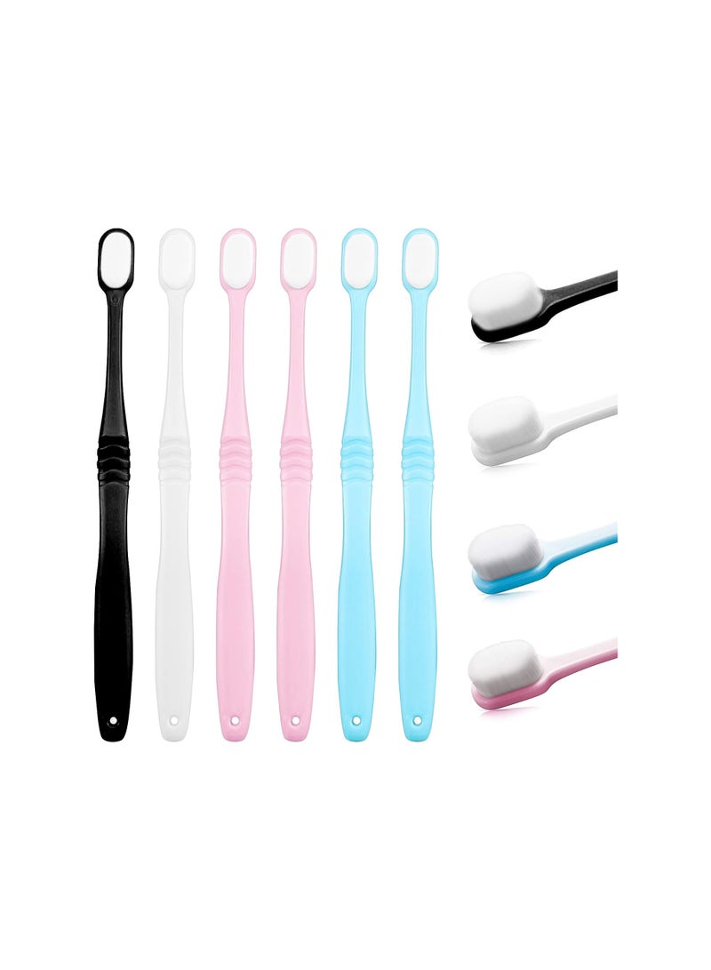 Soft Micro-Nano Manual Toothbrushes, 6 Pieces Extra Soft Bristles Toothbrush, with 10,000 Bristles, Good Cleaning Effect, for Sensitive Teeth Gum Recession, Excellent Gift(Blue, Pink, Black, White)