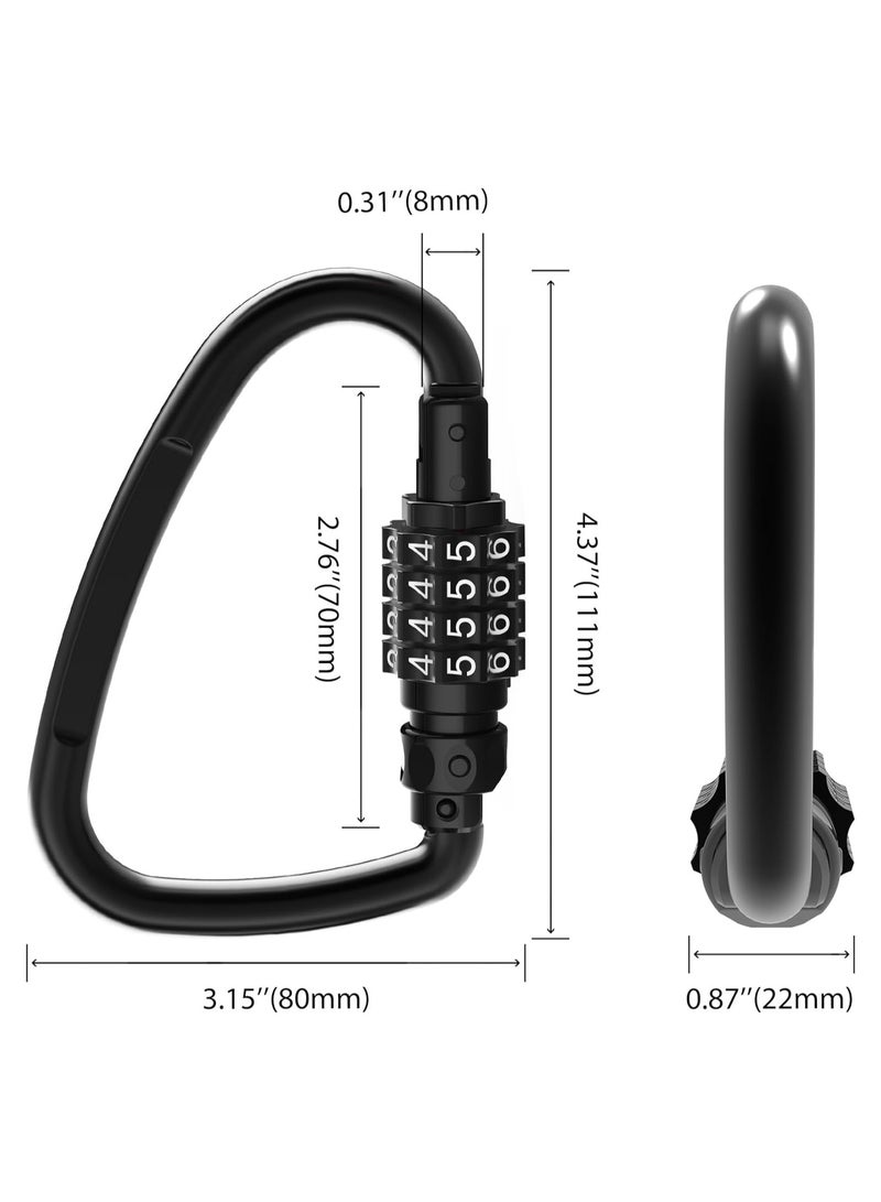 Carabiner Clip with Combination Lock, Heavy Duty Combo Locking Carabiners for Hammock, Camping, Hiking, Helmet, Backpack, Anti Theft Caribiniers Large Key Chain D Ring Hook, Carabiner Clip