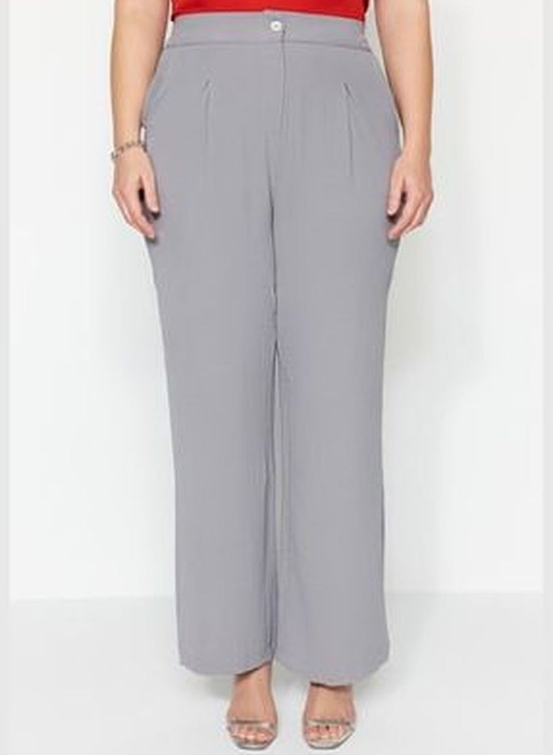 Gray Melange High Waist Pleated Woven Trousers TBBSS22PL0448