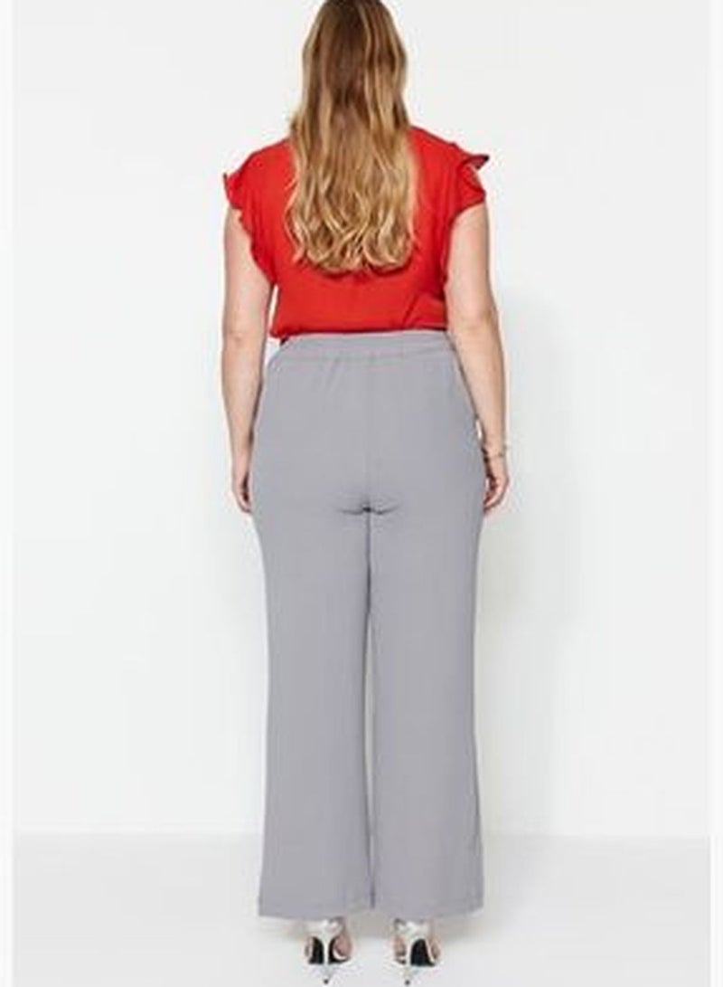 Gray Melange High Waist Pleated Woven Trousers TBBSS22PL0448