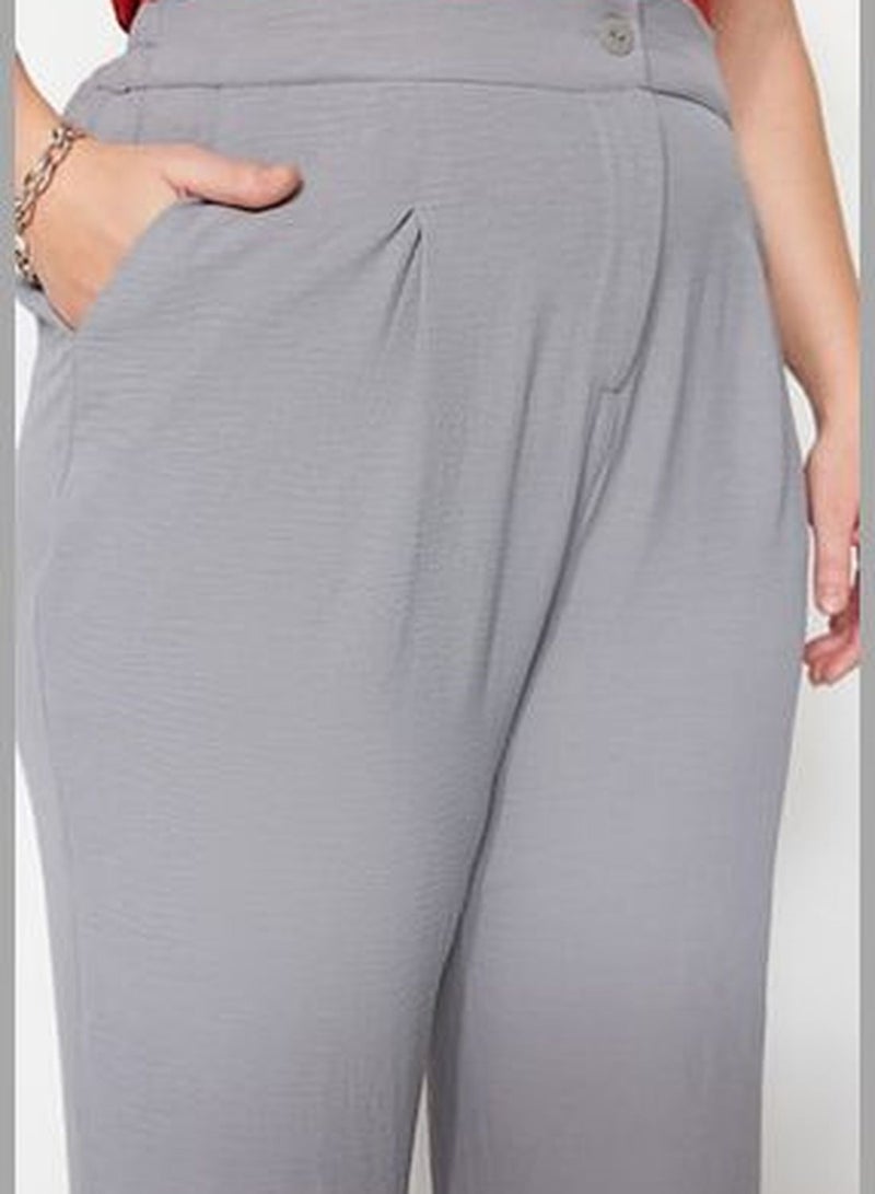 Gray Melange High Waist Pleated Woven Trousers TBBSS22PL0448