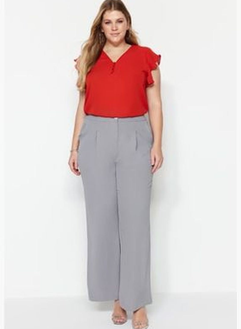 Gray Melange High Waist Pleated Woven Trousers TBBSS22PL0448