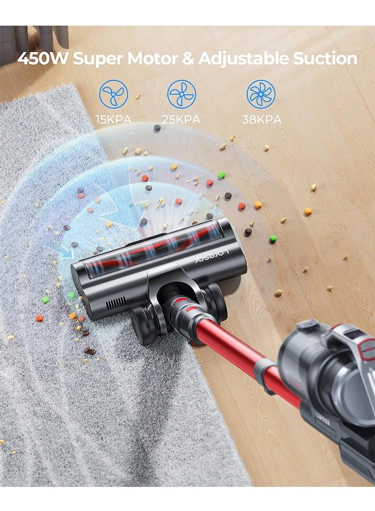 Cordless Vacuum Cleaners, 450W 33kPa Powerful Stick Vacuum, 55 Minutes Max, Anti-Tangle Floor Brush, Colorful Animated Screen, Handheld Vacuum for Floor Carpet Pet Hair (Elite S6)