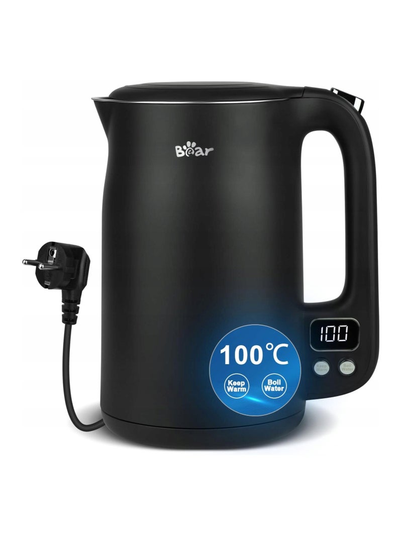 Electric Kettle 1.7L with 11 Temperatures Control 304 Stainless Steel 1800W Dry Protection Dual Anti-Scald Protection BPA Free LCD Display EU Plug Type - Dark Grey