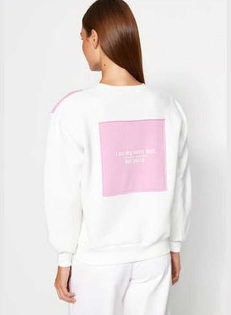 White Printed Basic Knitted Sweatshirt