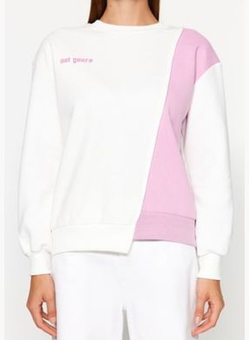 White Printed Basic Knitted Sweatshirt