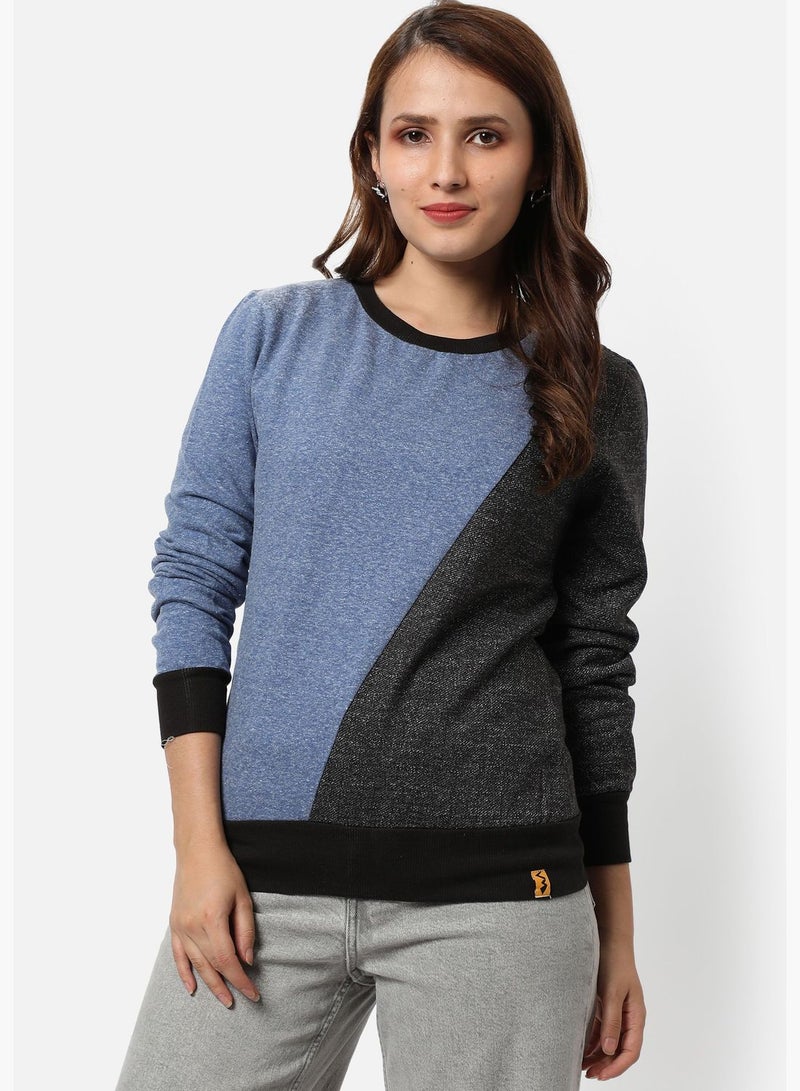 Women's Colour-Blocked Regular Fit Sweatshirt For Winter Wear