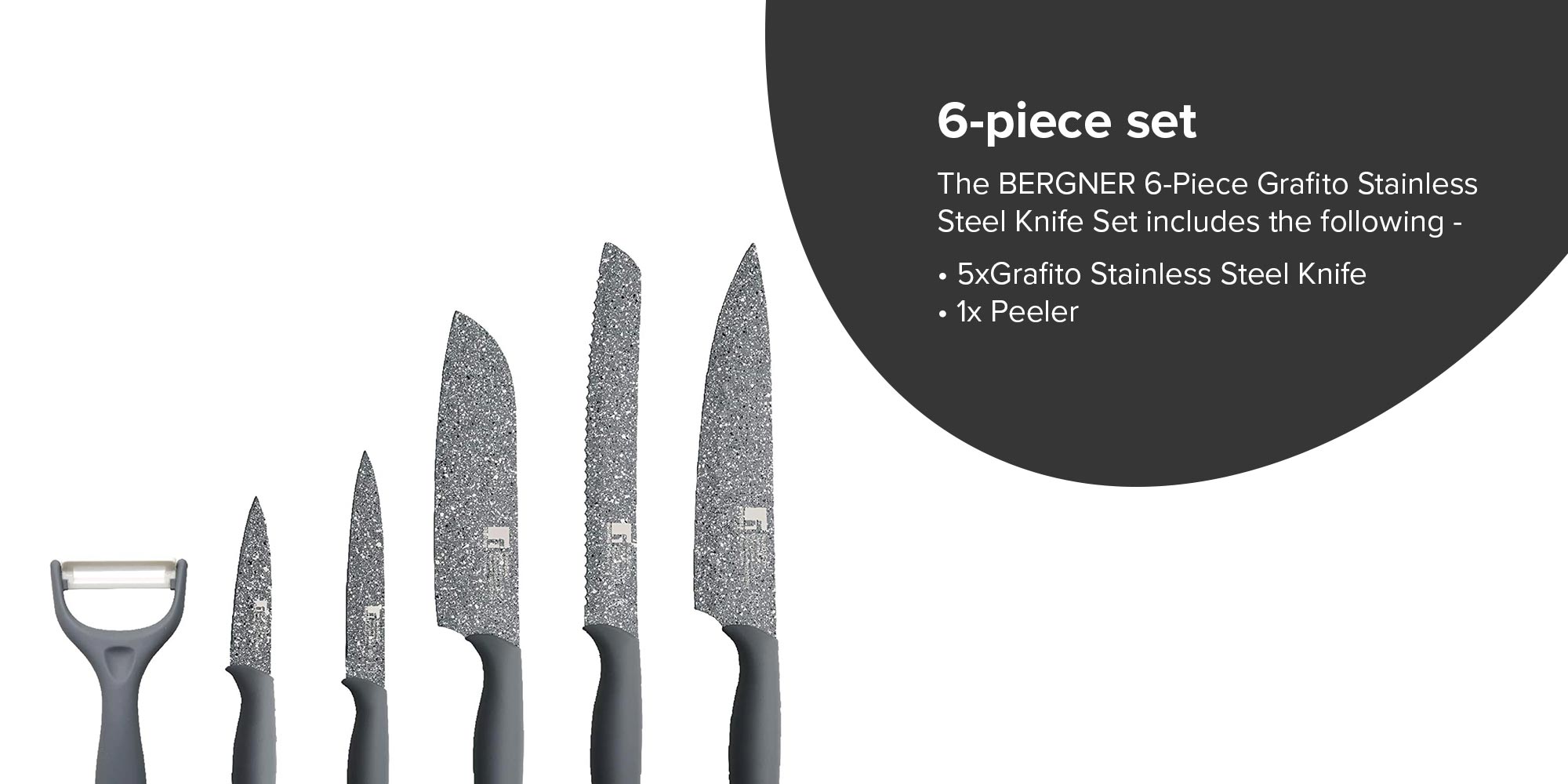 6-Piece Grafito Stainless Steel Knife Set Grey/Black