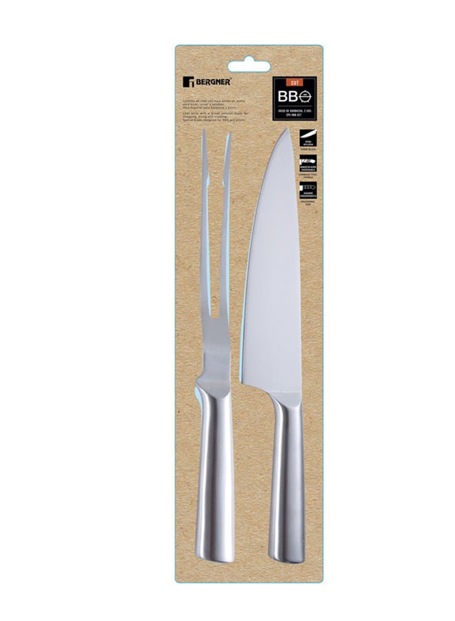 2-Piece Cut Bbq Stainless Steel Knife And Meat Fork Set
