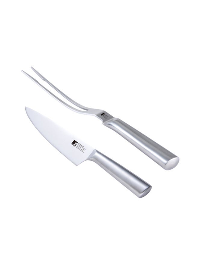 2-Piece Cut Bbq Stainless Steel Knife And Meat Fork Set