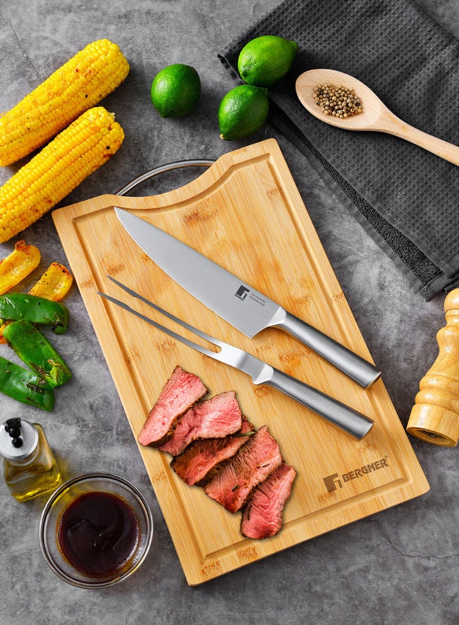 2-Piece Cut Bbq Stainless Steel Knife And Meat Fork Set