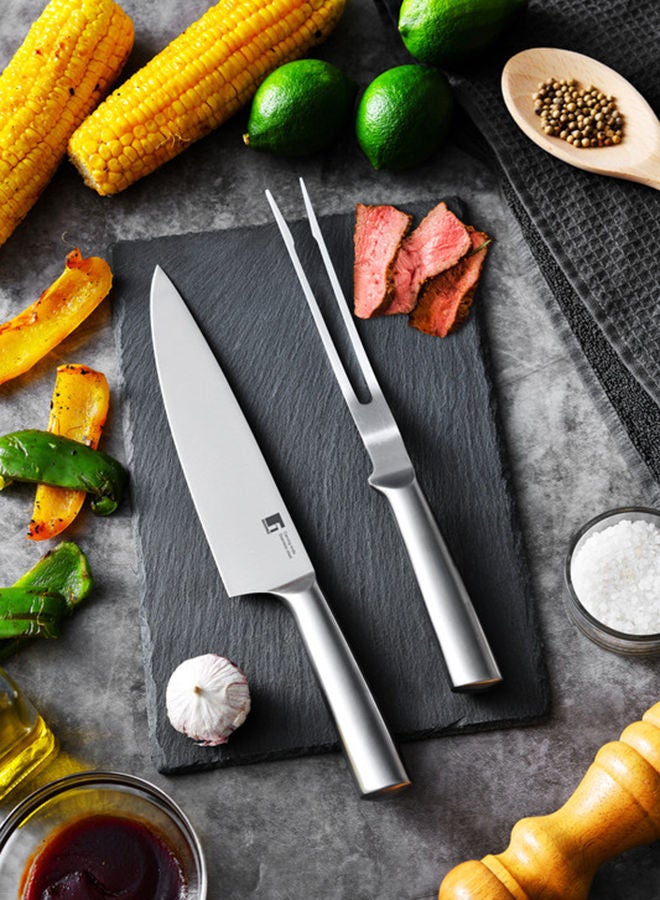 2-Piece Cut Bbq Stainless Steel Knife And Meat Fork Set