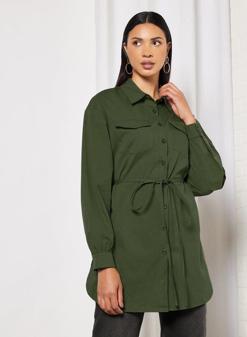 Oversized Belted Shirt Green
