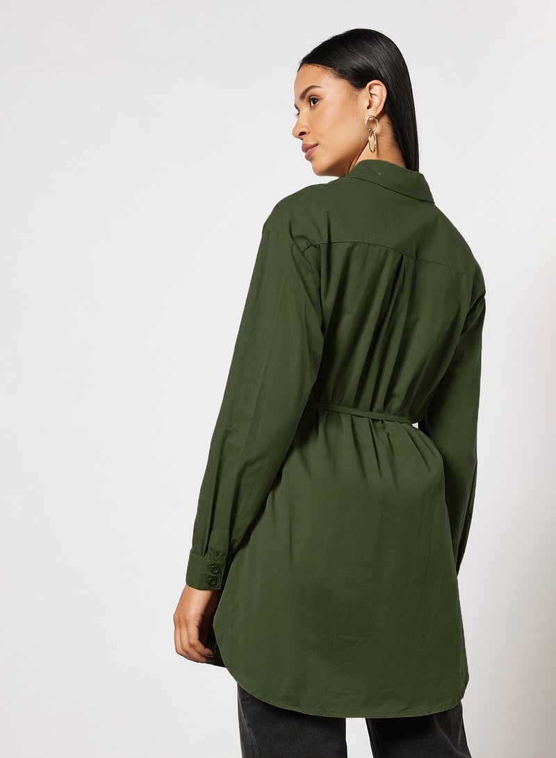 Oversized Belted Shirt Green