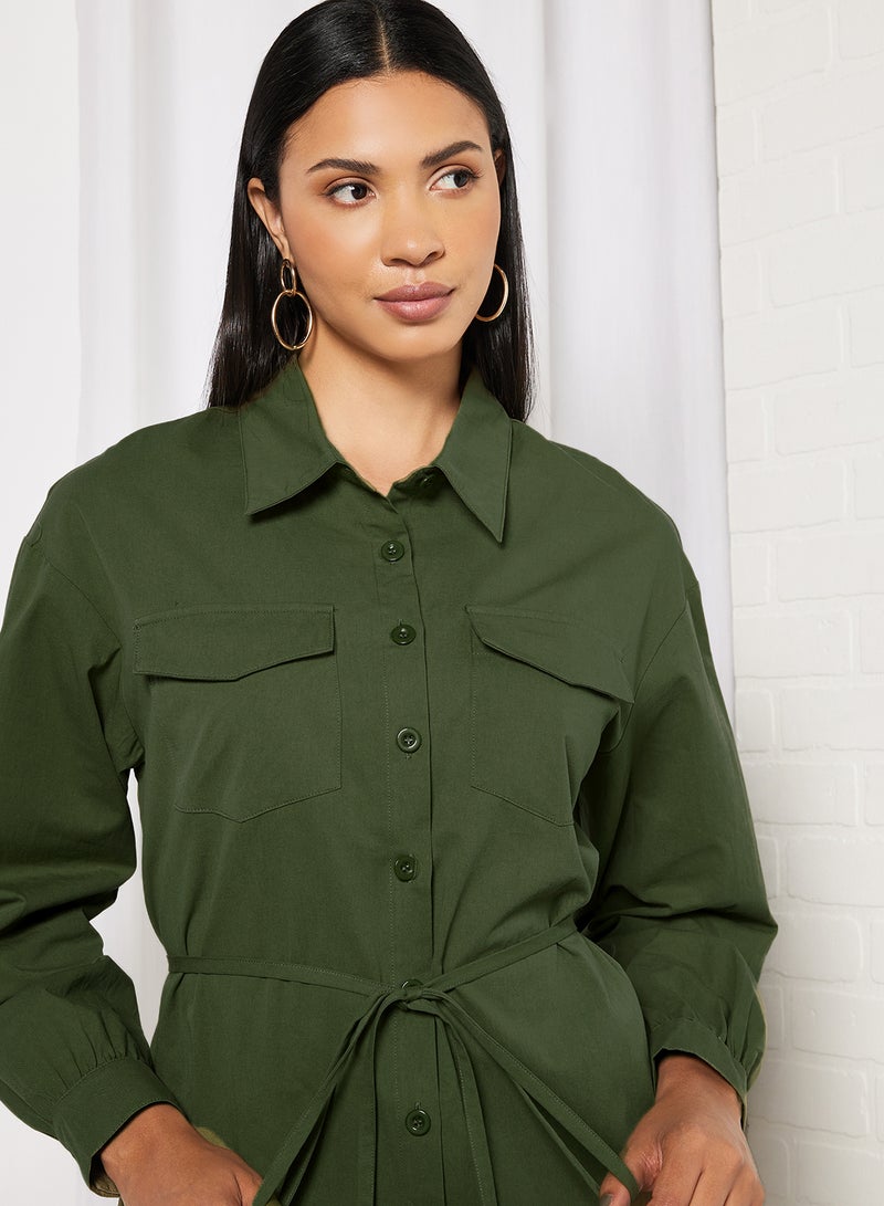 Oversized Belted Shirt Green