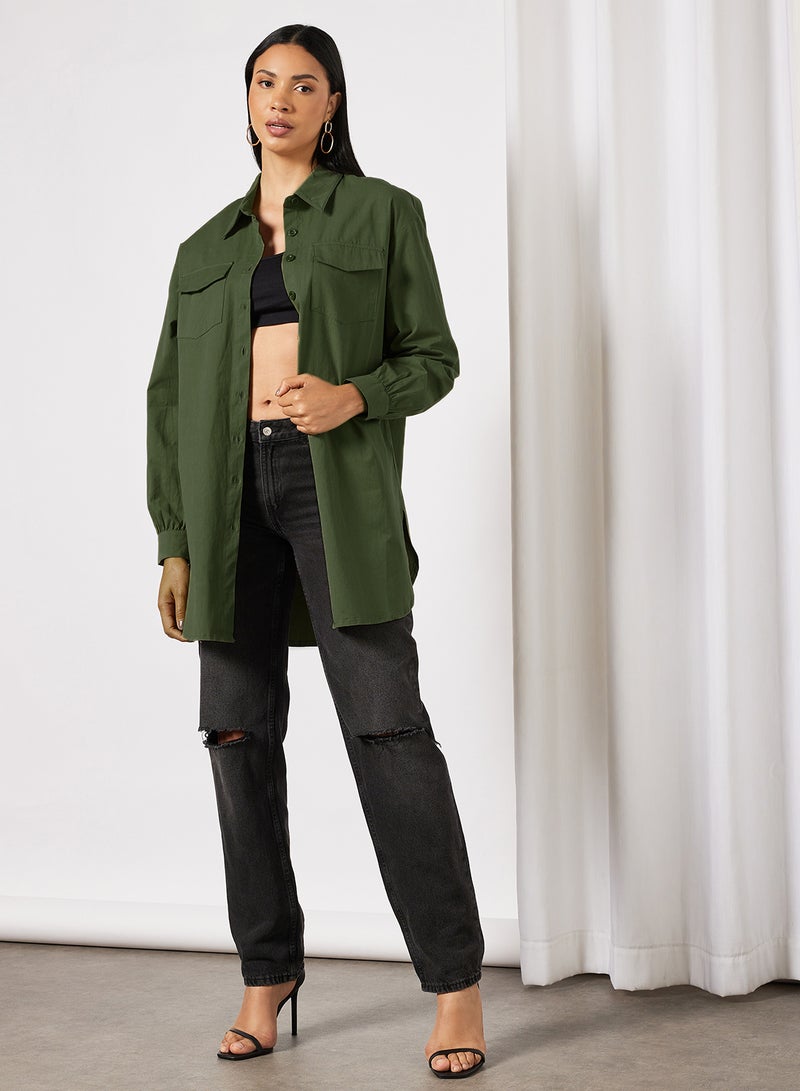 Oversized Belted Shirt Green