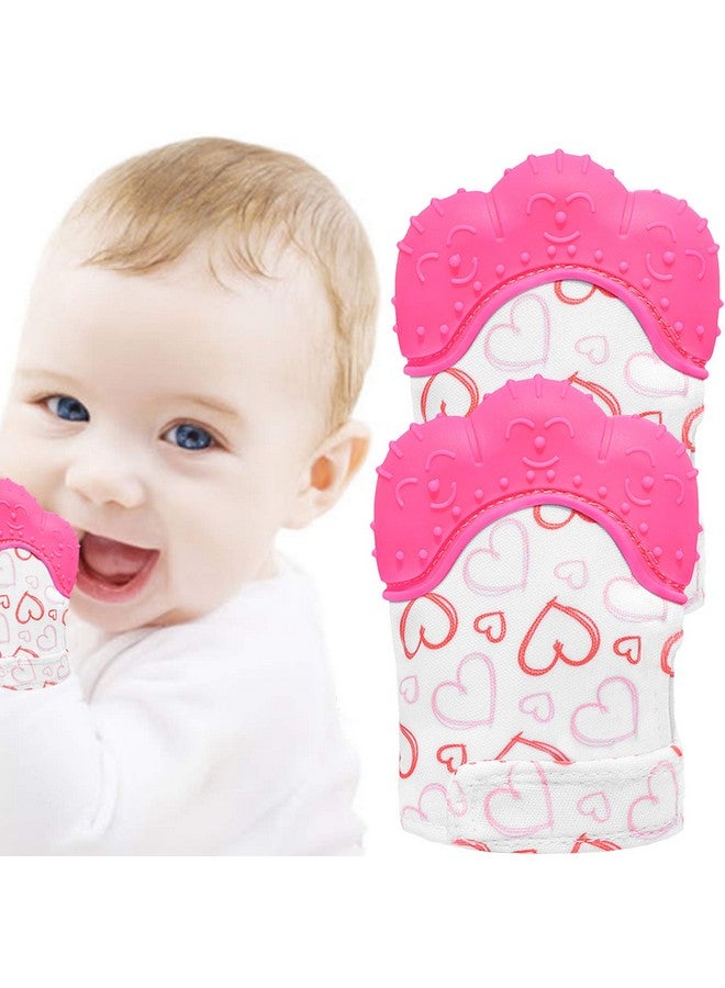 Teething Mitten 2 Pcsbaby Glove Stimulating Teether Toys For Boys & Girlsteething Glove For 36 Months Baby (Pretty Sweet Heartpink)