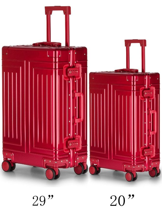 Set of 2 Hardcase Travel Suitcase Al-Mg Alloy Luggage Trolley With 4 Spinner Wheel 29