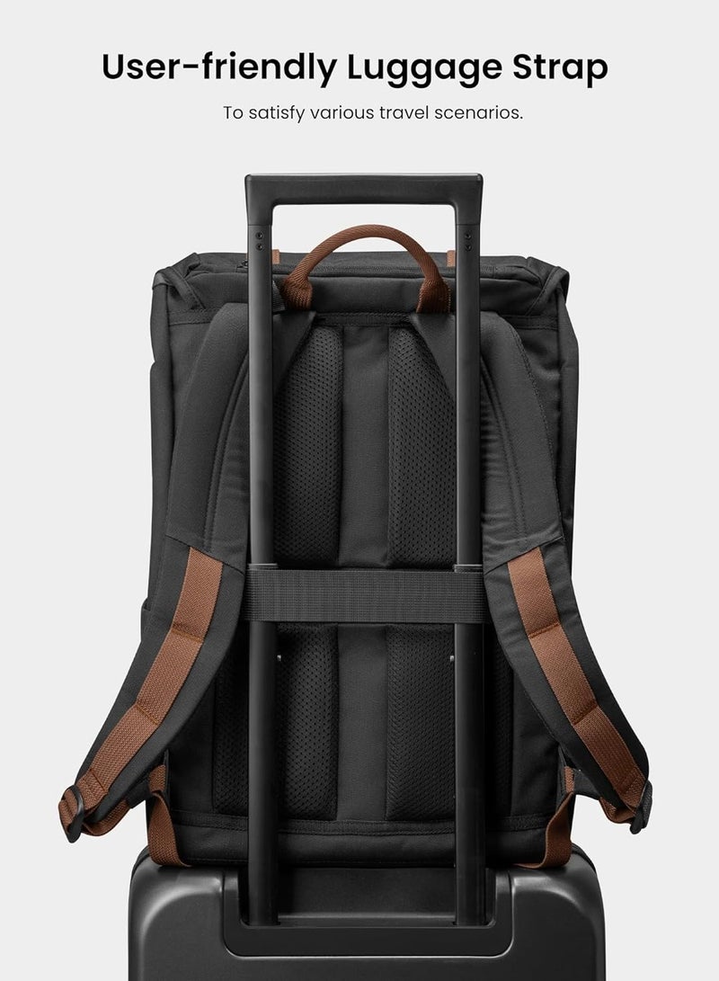 VintPack-TA1 Flap Laptop Backpack, Lightweight, Water-Resistant Travel Casual Daypack, Slim Durable Work-pack Rucksack for 13-16 Inch MacBook Laptop, Large Capacity, Eco-Friendly Backpack 17L