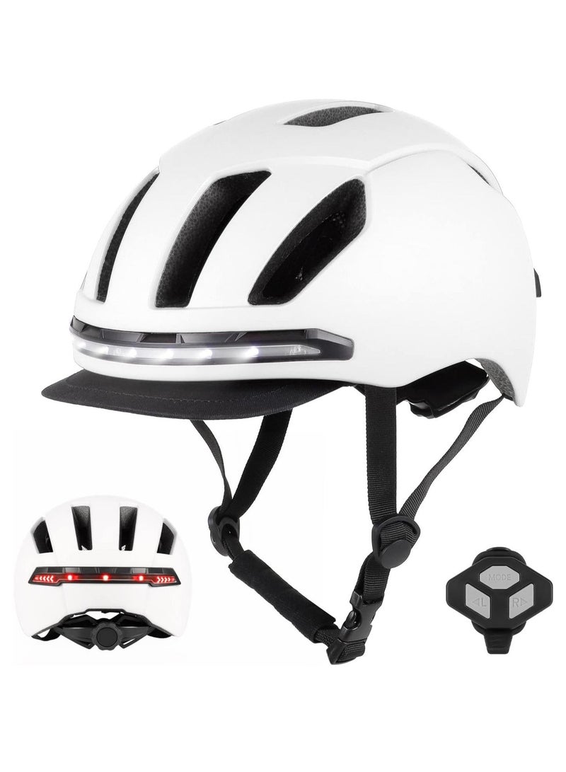 Smart Bicycle Helmet With Front Rear Led Light Detachable Visor And Lining For Adults Men Women Bike Skateboard Cycling Roller Scooter Commute