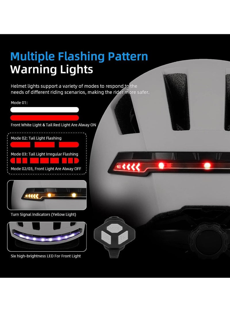 Smart Bicycle Helmet With Front Rear Led Light Detachable Visor And Lining For Adults Men Women Bike Skateboard Cycling Roller Scooter Commute