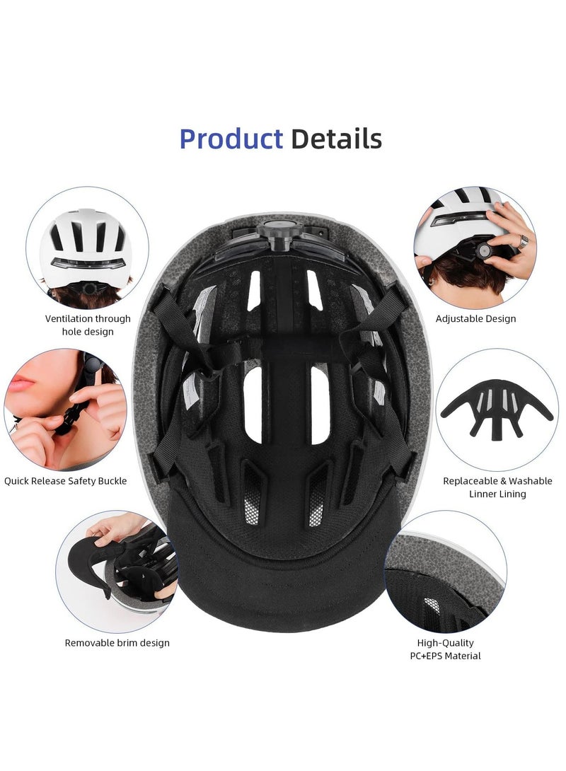 Smart Bicycle Helmet With Front Rear Led Light Detachable Visor And Lining For Adults Men Women Bike Skateboard Cycling Roller Scooter Commute