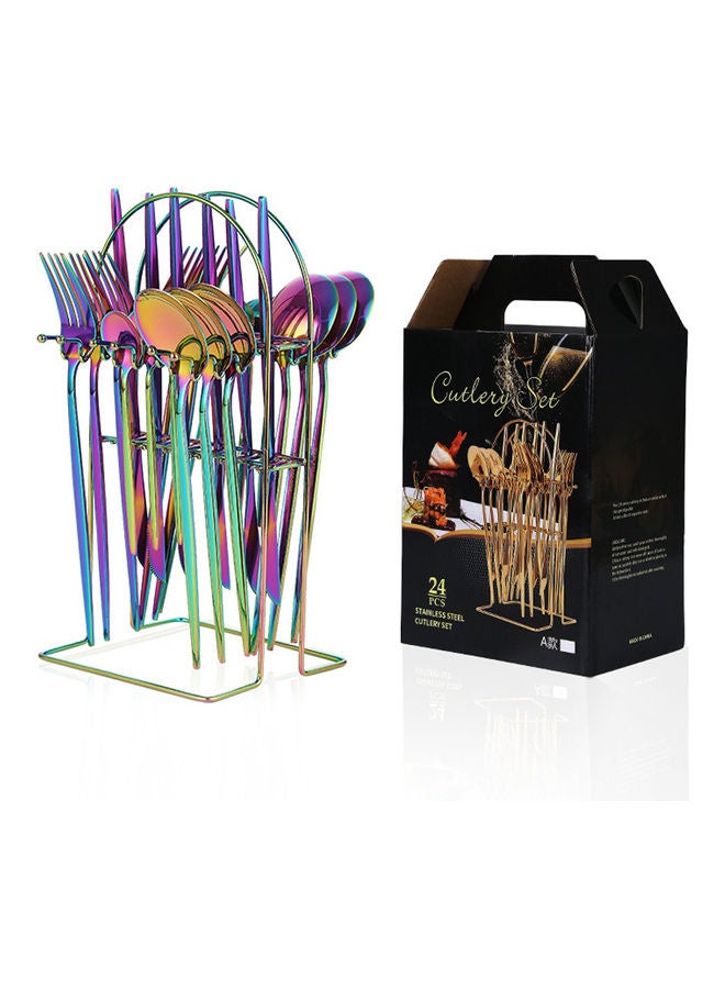 24-Piece Stainless Steel Cutlery Set with Storage Holder Multicolour 20 x 13.8 x 27cm